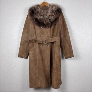 Vintage Brown Suede Trench Coat with Fur Collar “Penny Lane”